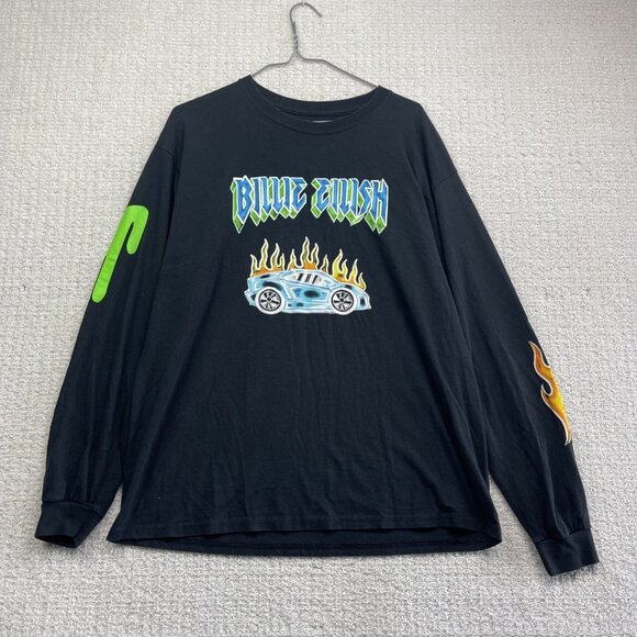 Billie Eilish 2019 World Tour Car Flames Graffiti Shirt Black Long Sleeve Size L - Picture 1 of 14